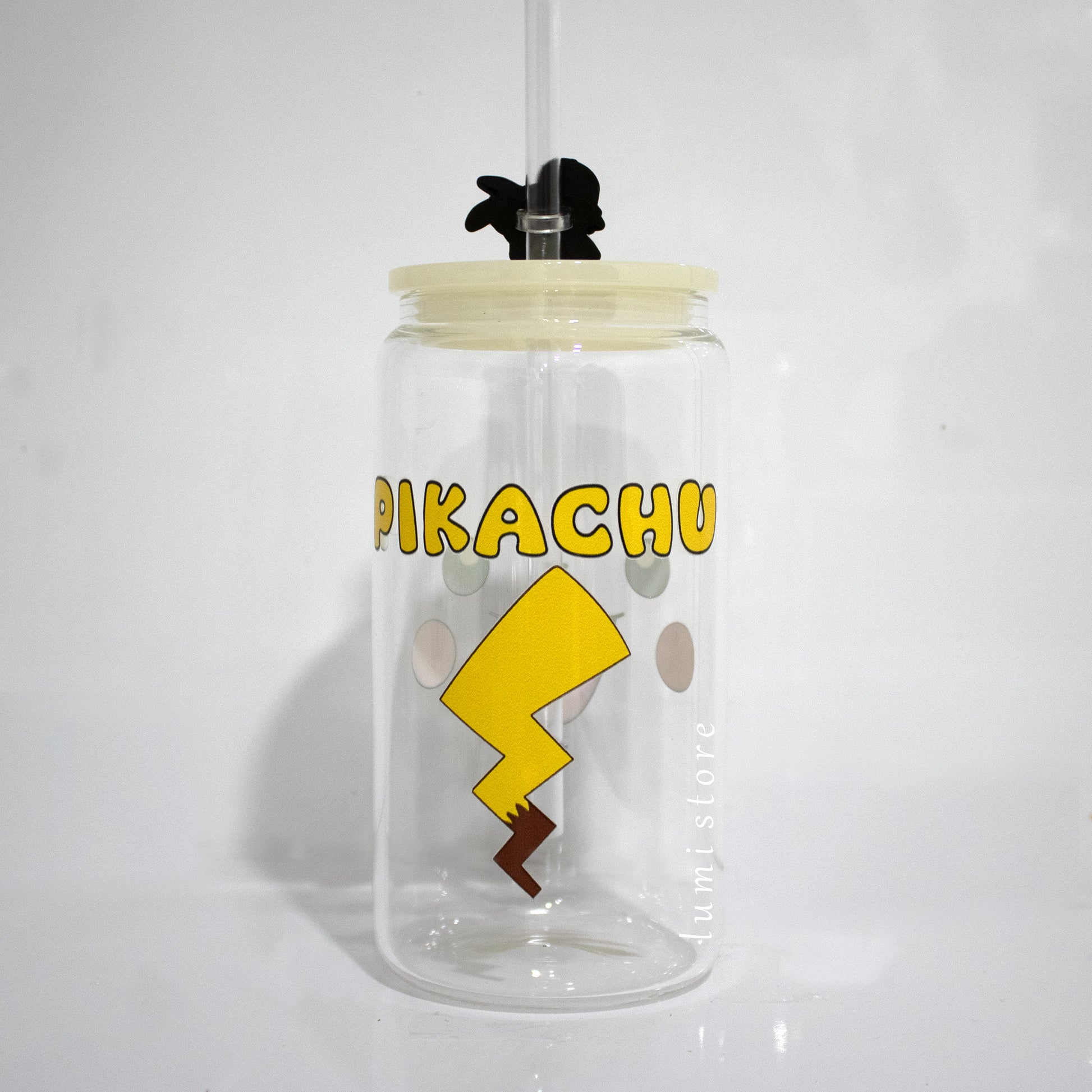 Pikachu Glass Tumbler – a Pokemon-inspired 16oz glass cup! 🐉💖 Perfect for Pokemon lovers or a delightful self-indulgence. Each cup is HANDMADE, ensuring a unique piece. Elevate your sipping experience with this Glass Cup featuring a Colorful Lid and Reusable Straw.