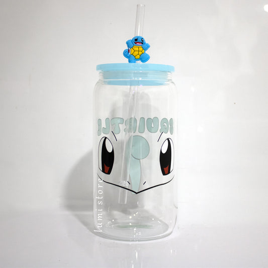 Squirtle Glass Tumbler – a Pokemon-inspired 16oz glass cup! 🐉💖 Perfect for Pokemon lovers or a delightful self-indulgence. Each cup is HANDMADE, ensuring a unique piece. Elevate your sipping experience with this Glass Cup featuring a Colorful Lid and Reusable Straw.