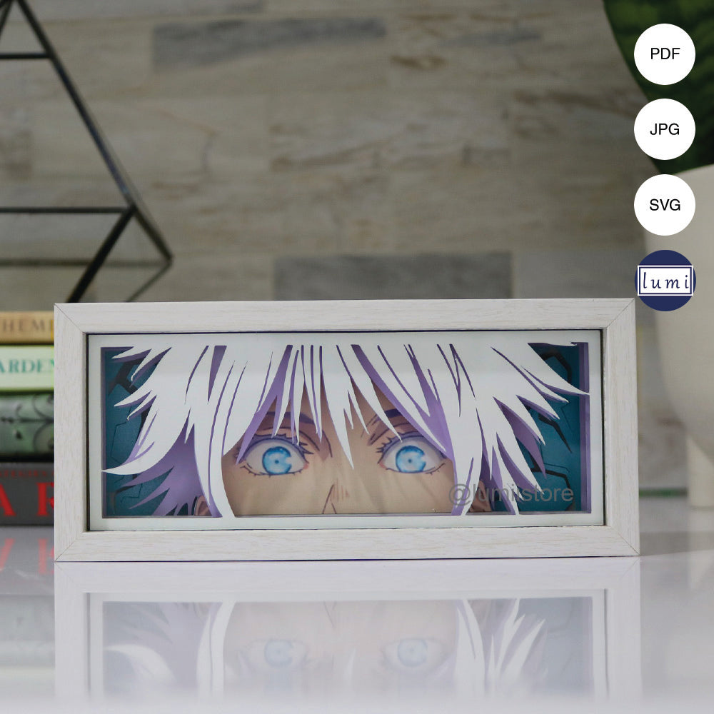 Satoru Gojo, Jujutsu Kaisen shadow box template, Gojo 3D lightbox, anime decor, DIY anime lightbox, Gojo Satoru digital design, Jujutsu Kaisen room decor, anime fan gift, handmade Gojo lightbox template