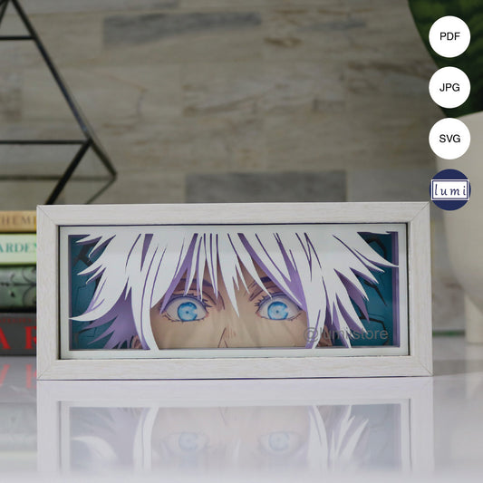 Satoru Gojo, Jujutsu Kaisen shadow box template, Gojo 3D lightbox, anime decor, DIY anime lightbox, Gojo Satoru digital design, Jujutsu Kaisen room decor, anime fan gift, handmade Gojo lightbox template