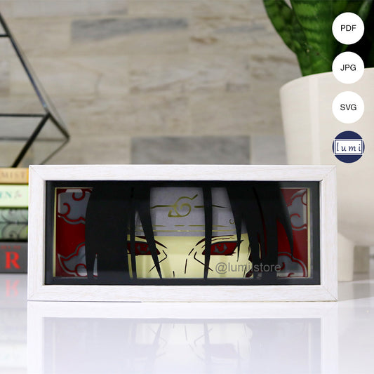 Itachi Uchiha, Naruto shadow box template, Itachi 3D lightbox, anime decor, DIY anime lightbox, Itachi Uchiha digital design, Naruto room decor, anime fan gift, handmade Itachi lightbox template