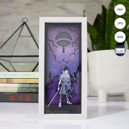 Sasuke Uchiha, Naruto shadow box template, Sasuke 3D lightbox, anime decor, DIY anime lightbox, Sasuke digital design, Naruto room decor, anime fan gift, handmade Sasuke lightbox template, Sasuke template, Sasuke digital