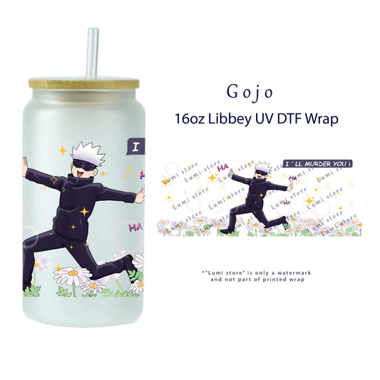 Elevate your 16oz Libbey Glass Can with our Gojo UV DTF Wrap/Transfer!  Easy to apply—no heat or weeding required. The instructions are simple. STICK, PEEL & GO! Transform glass and plastic cups, phone cases, notebooks, and more. Bring your favorite anime characters to life on everyday items.