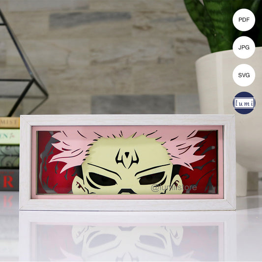 Yuji Itadori and Sukuna, Jujutsu Kaisen shadow box template, Yuji and Sukuna 3D lightbox, anime decor, DIY anime lightbox, Jujutsu Kaisen digital design, Yuji and Sukuna room decor, anime fan gift, handmade Yuji and Sukuna lightbox template