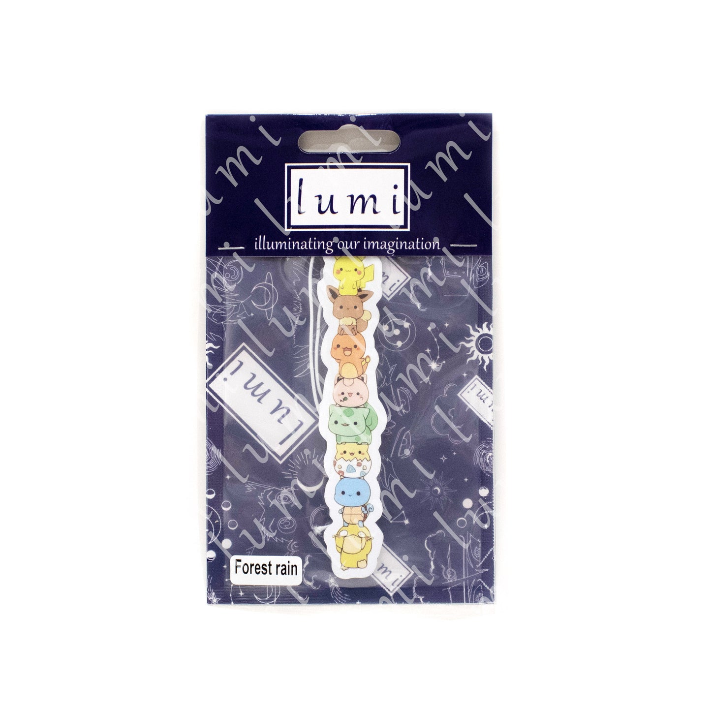 Air freshener featuring popular Pokémon characters including Pikachu, Eevee, Charmander, Jigglypuff, Bulbasaur, Togepi, Squirtle, and Psyduck.