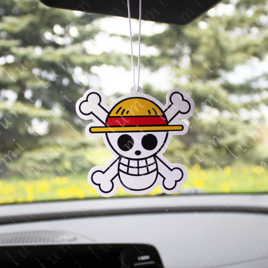 Luffy Gear 5 transformation, One Piece anime air freshener, Luffy Gear 5 scent, One Piece Luffy merchandise, Luffy artwork, straw hat pirates, anime merch, luffy skull