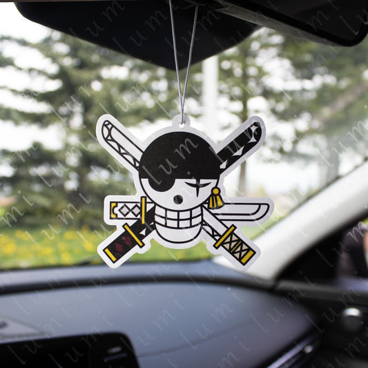 Roronoa Zoro, One Piece anime air freshener, Zoro scent, One Piece Zoro merchandise, Zoro artwork, Straw Hat Pirates, anime merch, best Zoro merchandise for One Piece fans, buy Zoro air freshener online, best one piece merch