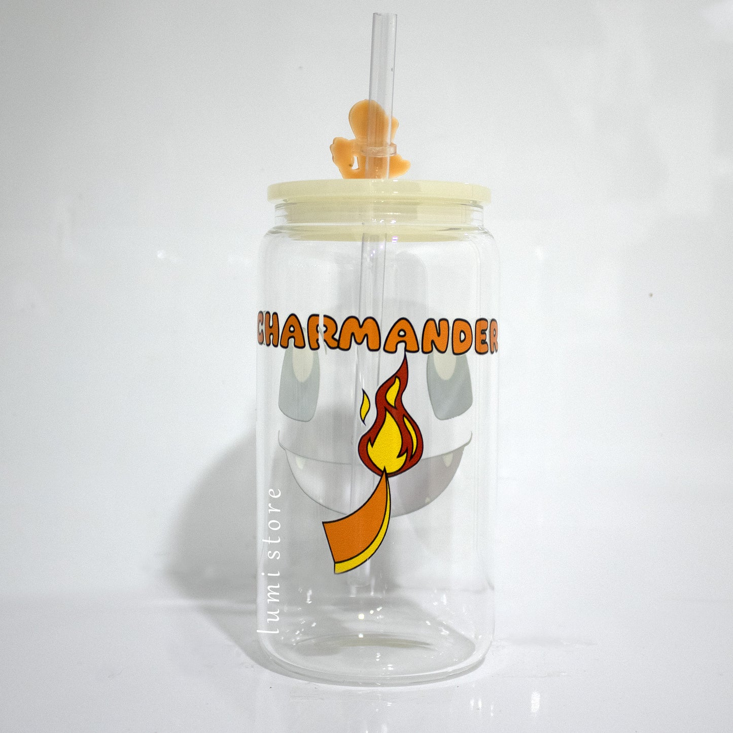 Charmander Glass Tumbler – a Pokemon-inspired 16oz glass cup! 🐉💖 Perfect for anime lovers or a delightful self-indulgence. Each cup is HANDMADE, ensuring a unique piece. Elevate your sipping experience with this Glass Cup featuring a Colorful Lid and Reusable Straw. 