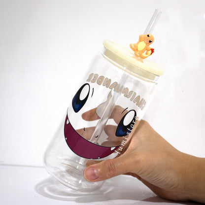 Charmander Glass Tumbler – a Pokemon-inspired 16oz glass cup! 🐉💖 Perfect for anime lovers or a delightful self-indulgence. Each cup is HANDMADE, ensuring a unique piece. Elevate your sipping experience with this Glass Cup featuring a Colorful Lid and Reusable Straw. 