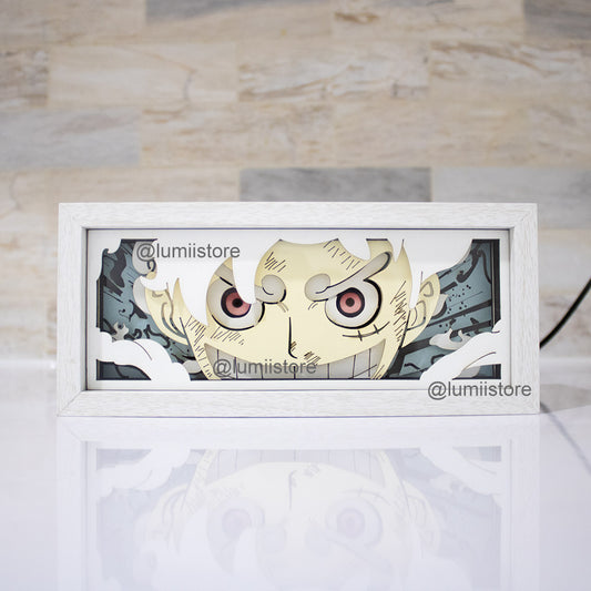 Luffy Gear 5 transformation, One Piece lights, Luffy Gear 5 lightbox, Luffy Gear 5 lightbox, One Piece Luffy merchandise, Luffy artwork, straw hat pirates, anime merch