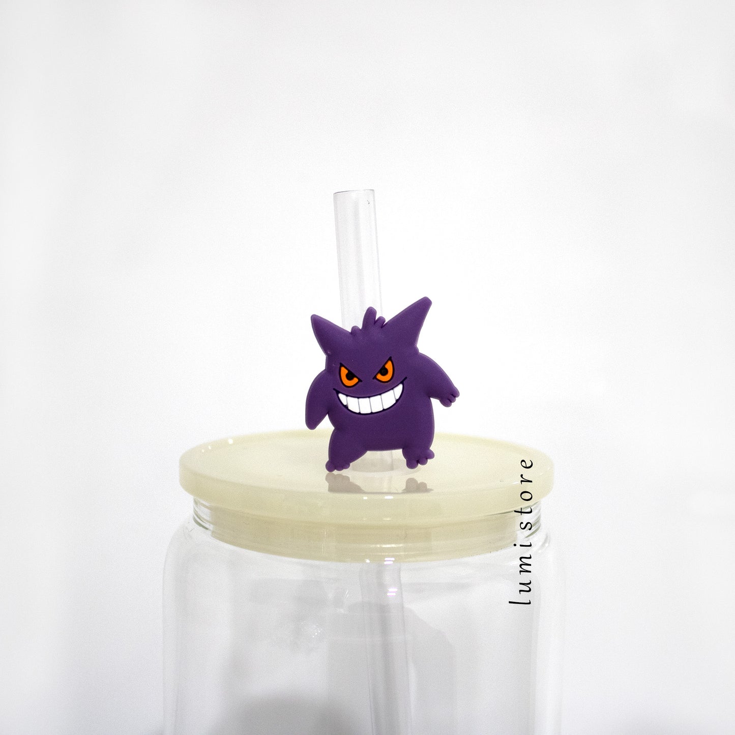 Gengar Straw Topper on Glass Cup