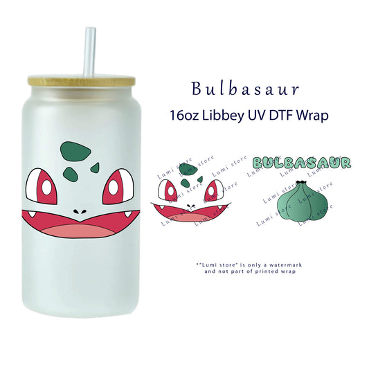 Elevate your 16oz Libbey Glass Can with our Bulbasaur Pokemon UV DTF Wrap/Transfer. Simple application—no heat or weeding needed. STICK, PEEL & GO! Transform various surfaces like glass and plastic cups, phone cases, and notebooks. Bring your favorite Pokemon characters to life on everyday items. Order now for a touch of anime magic! 