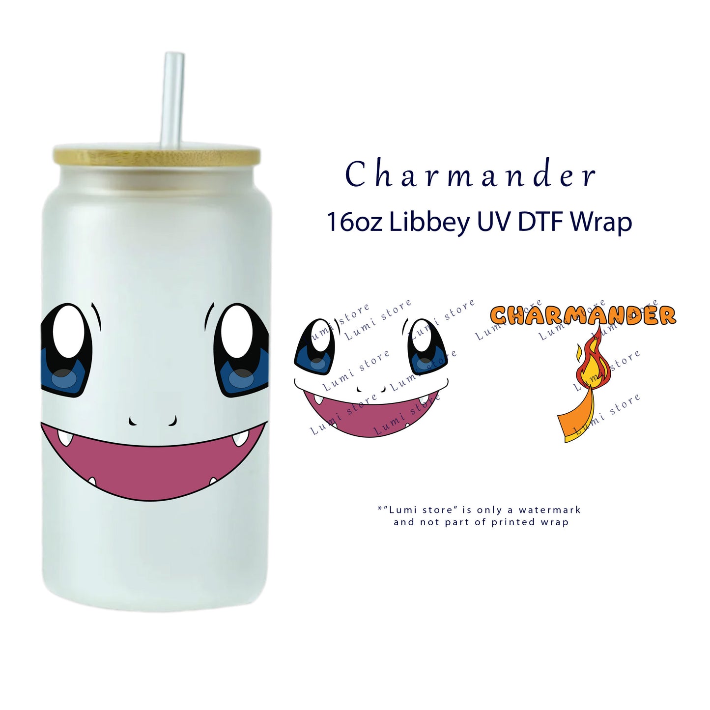 Charmander Wrap [UV DTF - 16oz Libbey Glass Can] | Ready to Apply | Physical Product