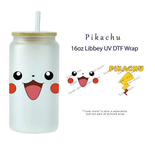 Pikachu Wrap [UV DTF - 16oz Libbey Glass Can] | Ready to Apply | Physical Product