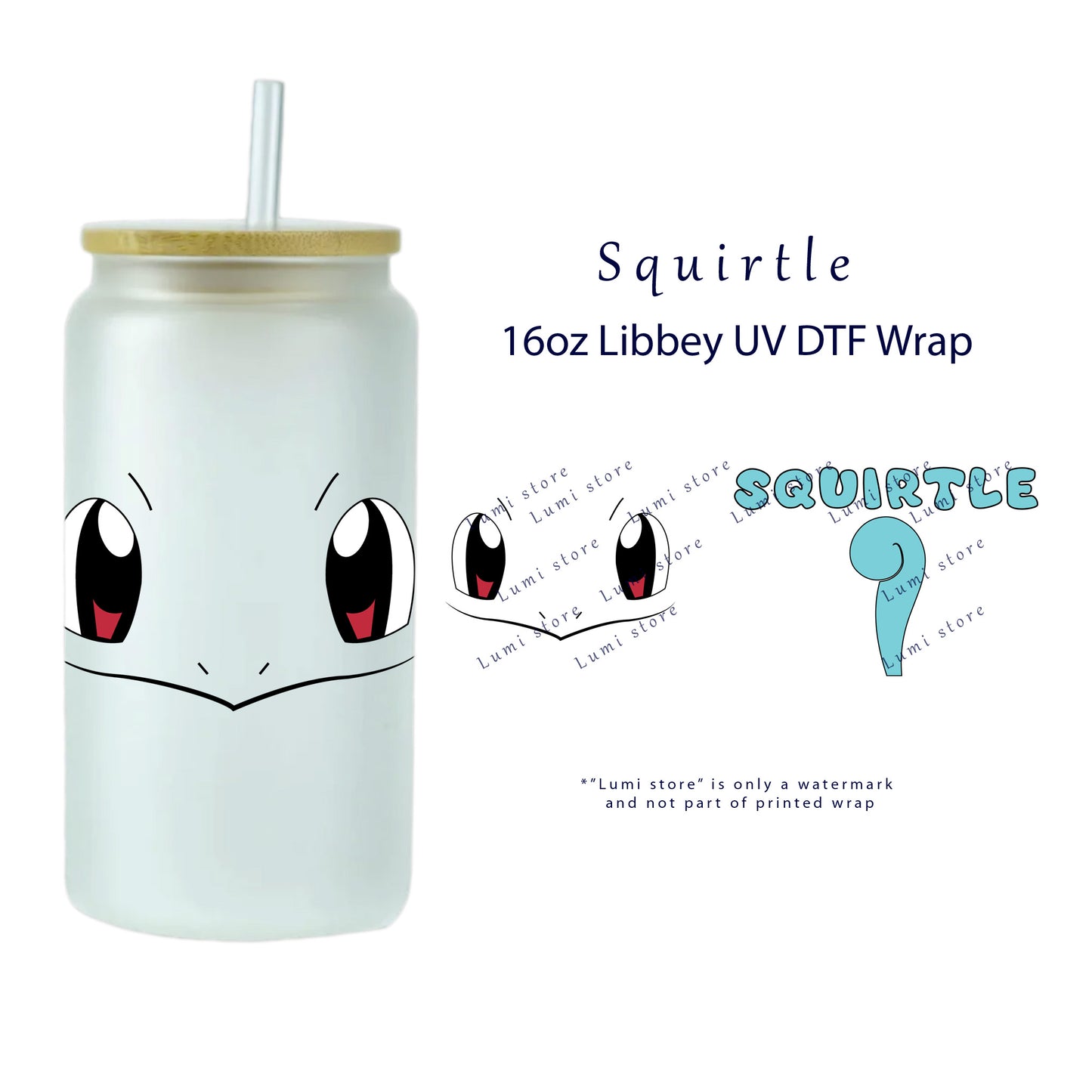Squirtle Wrap [UV DTF - 16oz Libbey Glass Can] | Ready to Apply | Physical Product