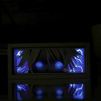 Gojo satoru with mask off, domain expansion, gojo 3d lightbox, gojo anime merchandise, gojo art